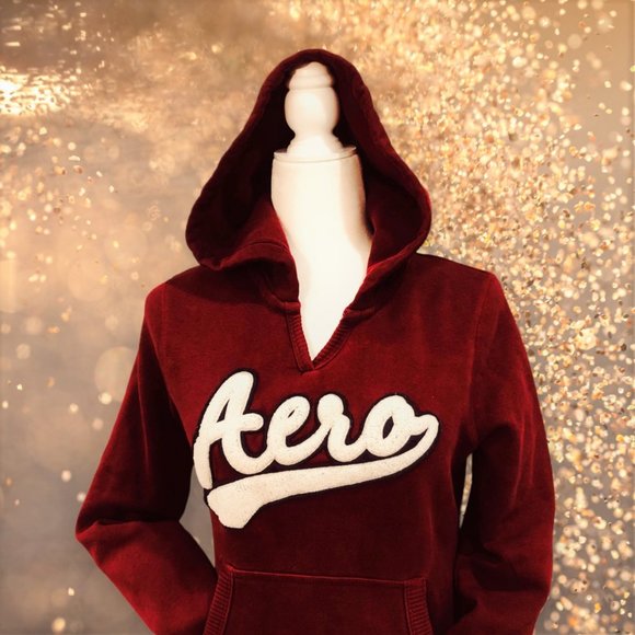 AEROPOSTALE Burgundy Maroon Hoodie Rare 3D Pile Textured Logo New without Tag M - Picture 5 of 5
